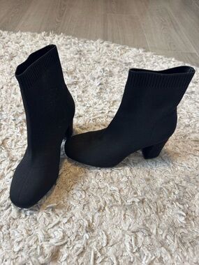 Black Stretch-Knit Ankle Booties